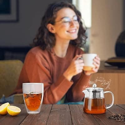 Borosilicate Glass stovetop Kettle with Stainless Steel Infuser teapot to Infuse Tea Coffee Black Tea harbal kadha Tea Pot for Making Green Tea (400 ML Green Tea Kettle)