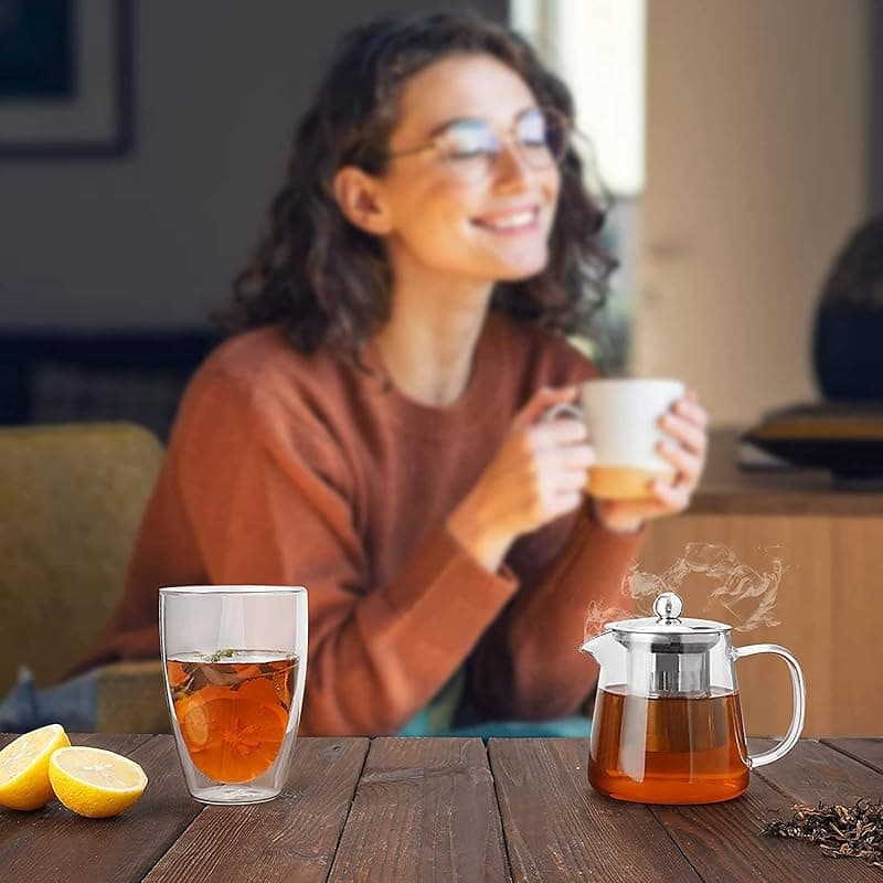 Borosilicate Glass stovetop Kettle with Stainless Steel Infuser teapot to Infuse Tea Coffee Black Tea harbal kadha Tea Pot for Making Green Tea (400 ML Green Tea Kettle)