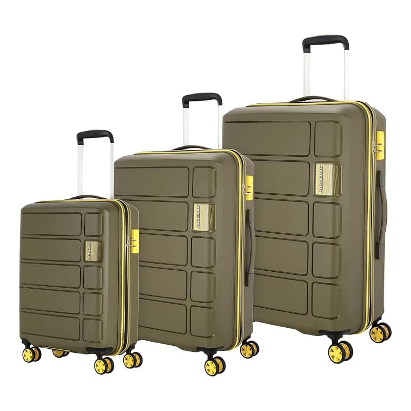 Kamiliant American Tourister Medium Polypropylene Harrier Zing 3-Piece Luggage Set - 56, 68 &amp; 78 Cm Hard-Sided 8-Wheel Spinner Suitcases (Small, &amp; Large) in Military Olive