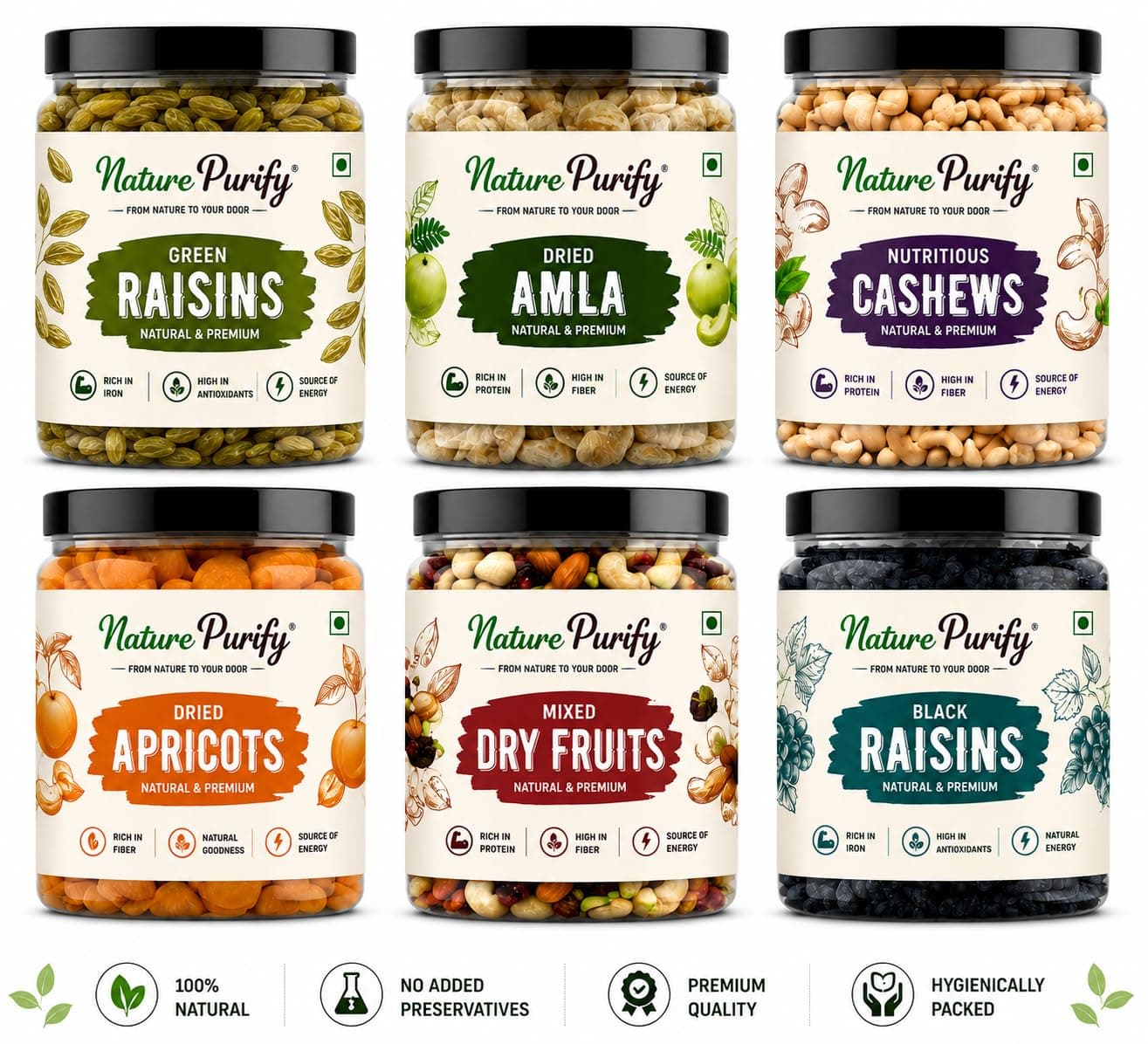 Nature Purify Premium Dried fruits Combo 1.5 kg (Cashew, Green Raisins, Apricots, Black Raisins, Amla, Mixed Nut & More.)