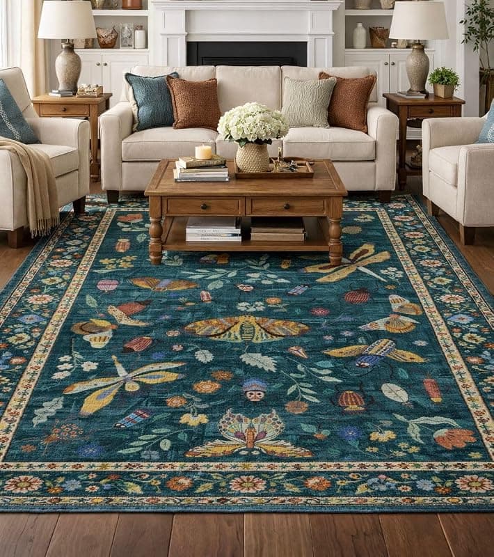 Soft & Durable Floor Carpet | Premium Cotton Carpet for Living Room, Bedroom & Home Decor | Multi-Printed Modern Area Carpet (3x5ft.) (Dark Green)