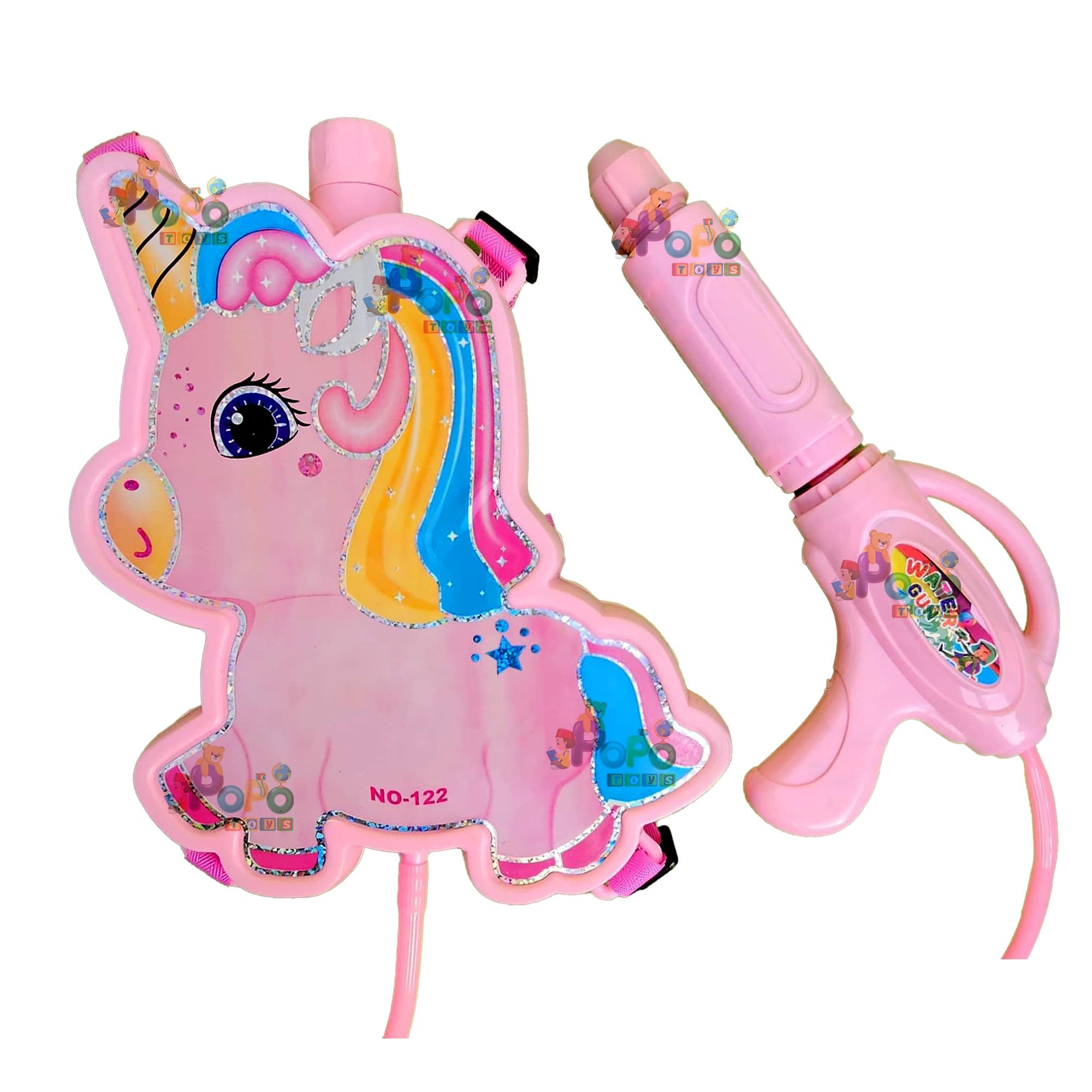 PoPo Toys Holi Pressure Pichkari with Unicorn Bag Tank- 2.5 LTR | with Free Balloons, Gulal and Surprise Holi Gift | Pink
