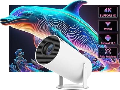 AUN Free Style Pro Smart Projector by AUN, 270° Rotatable Projector for Home 4K &amp; 1080p Support, 8400L, Android 11 YouTube Builtin Apps 5G WiFi Auto Keystone 720p Native, 3W Speaker 176" Screen