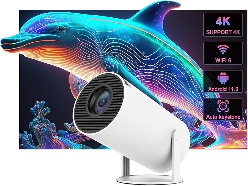 AUN Free Style Pro Smart Projector by AUN, 270° Rotatable Projector for Home 4K &amp; 1080p Support, 8400L, Android 11 YouTube Builtin Apps 5G WiFi Auto Keystone 720p Native, 3W Speaker 176" Screen
