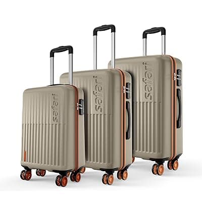 Safari Astra Neo 8 Wheels Set of 3 Trolley Bags, Hard Case Polycarbonate, 360 Degree Wheeling Carry on &amp; Check-in Luggage for Men &amp; Women, Suitcase for Travel, Trolley Bags for Travel, Champagne