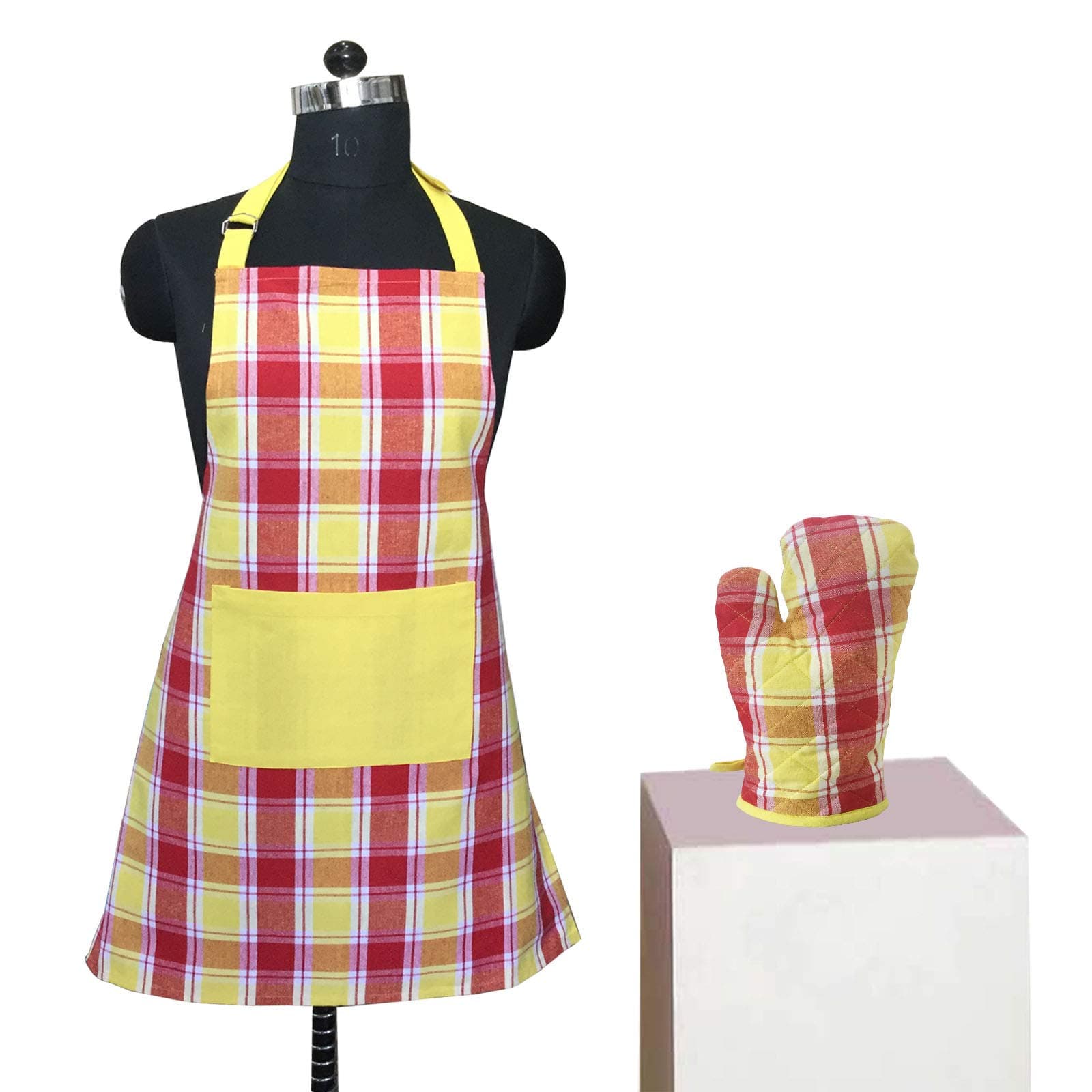 Lushomes Checks Kitchen Cooking Apron Set for Women, apron for men, cooking aprons for women, kitchen apron for men, aprons, aprin (2 Pc Set)