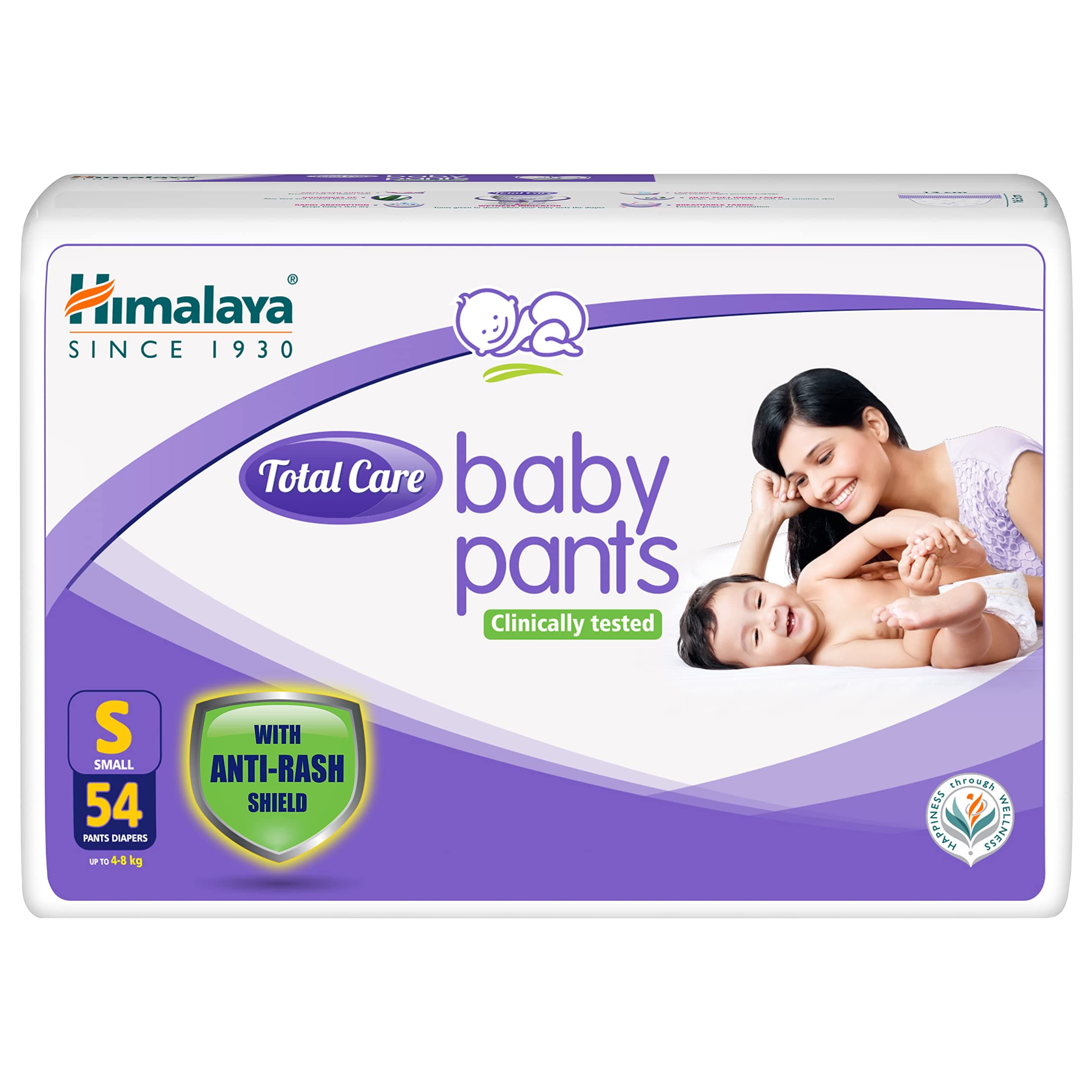 Himalaya Total Care Baby Pants Diapers, Small (4 - 8 kg), 54 Count, With Anti-Rash Shield, Indian Aloe Vera and Yashad Bhasma, Silky Soft Inner Layer