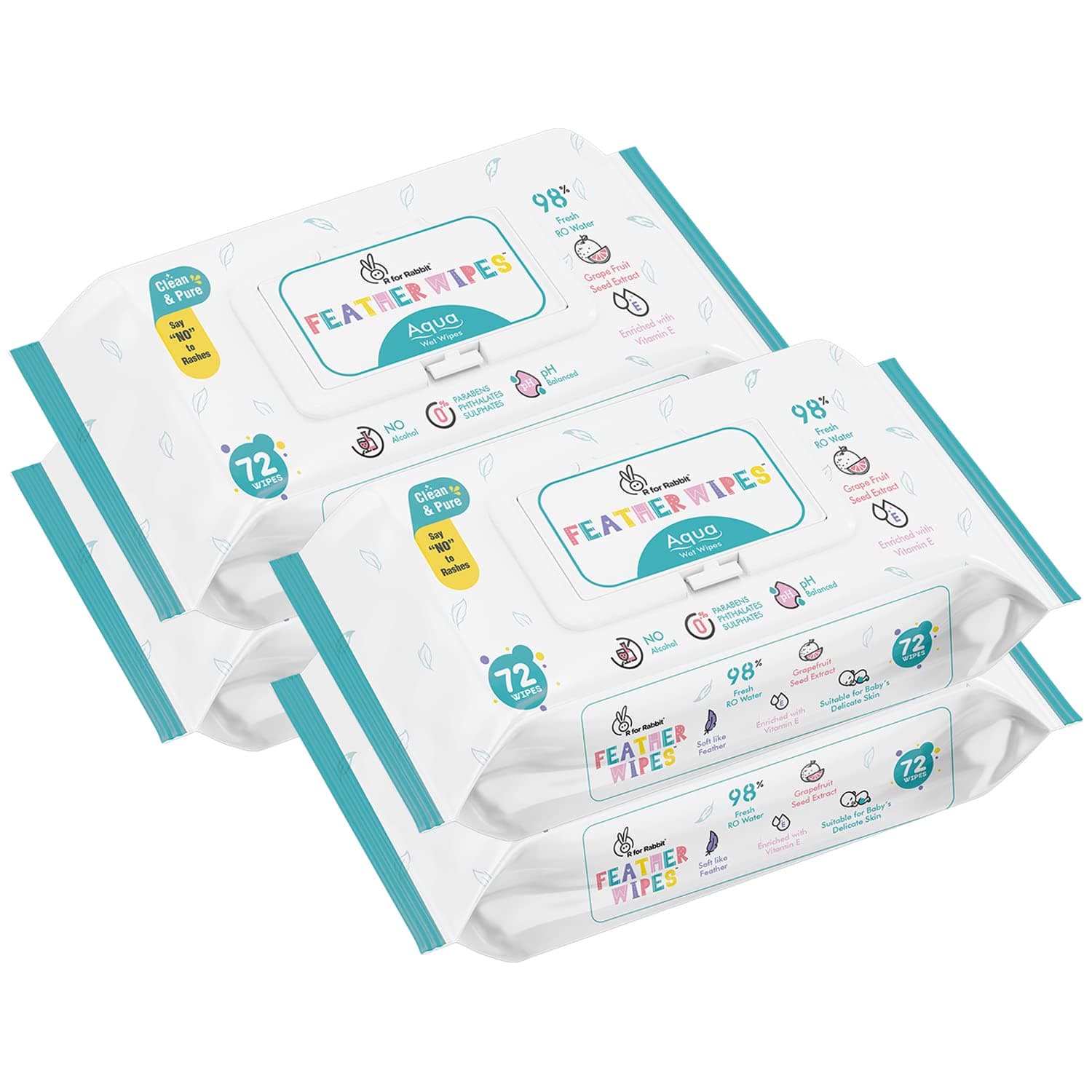 R for Rabbit Feather 288 Baby Wet Wipes for new born Combo Pack of 4