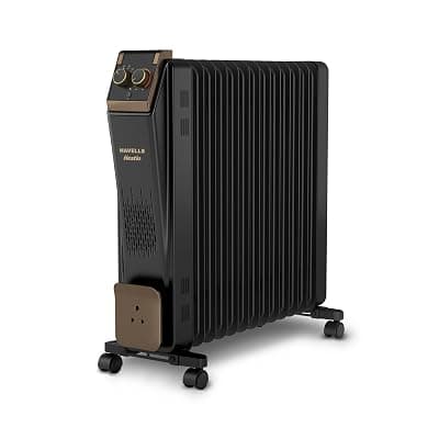Havells 13 Fin Oil Filled Room Heater (OFR) | Advanced New U-Tech Fast Heating Fins with 10-Year Warranty | 2900W | ISI Approved | PTC Fan Heater | Inclined Control Panel | Black