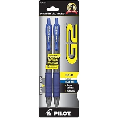 Pilot G2 Retractable Premium Gel Ink Roller Ball Pens, Fine Point, 2 Pcs, Blue Ink