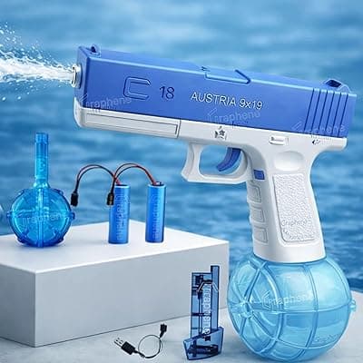 GRAPHENE Holi Pichkari Glock Electric Water Gun for Kids High Pressure Rechargeable Battery Automatic G Lock Pichkari Holi Toy Rapid Fire Squirt Long-Range Powerful Play Water Blaster 4+ Boy Girl