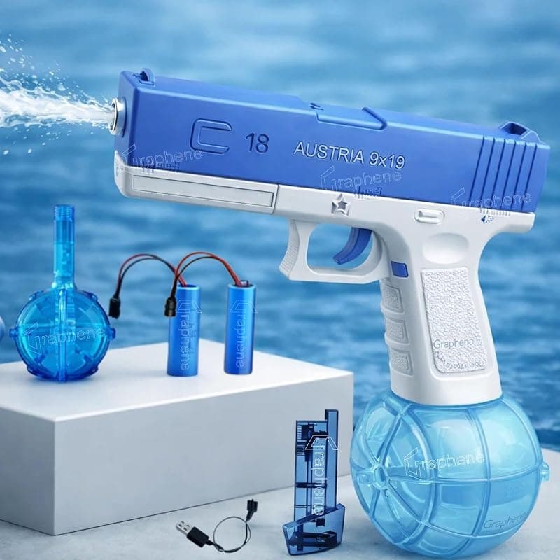 GRAPHENE Holi Pichkari Glock Electric Water Gun for Kids High Pressure Rechargeable Battery Automatic G Lock Pichkari Holi Toy Rapid Fire Squirt Long-Range Powerful Play Water Blaster 4+ Boy Girl