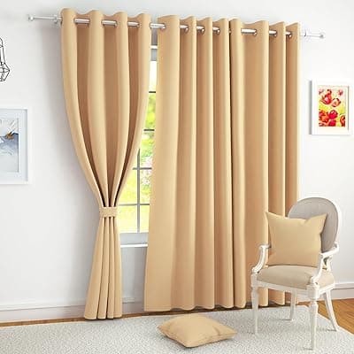 Story@Home Blackout Window Curtains 5 Feet Long Set of 2 | Plain Printed | 70% Room Darkening Curtain | Thermal Insulated Curtains for Living Room | (116 x 152 cm, Tan) | Perfect for Home Decor