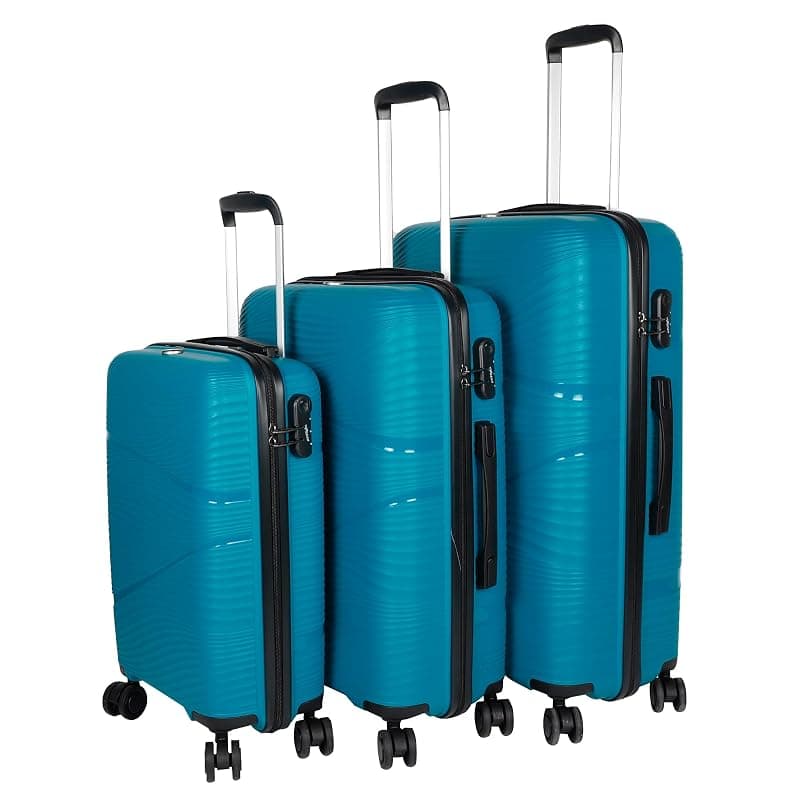 F Gear Joy PP008 Blue Hard-Sided Luggage Set of 3 Trolley Bags with Spinner Wheels (51, 61 &amp; 71 Cm), Small, Medium, Large