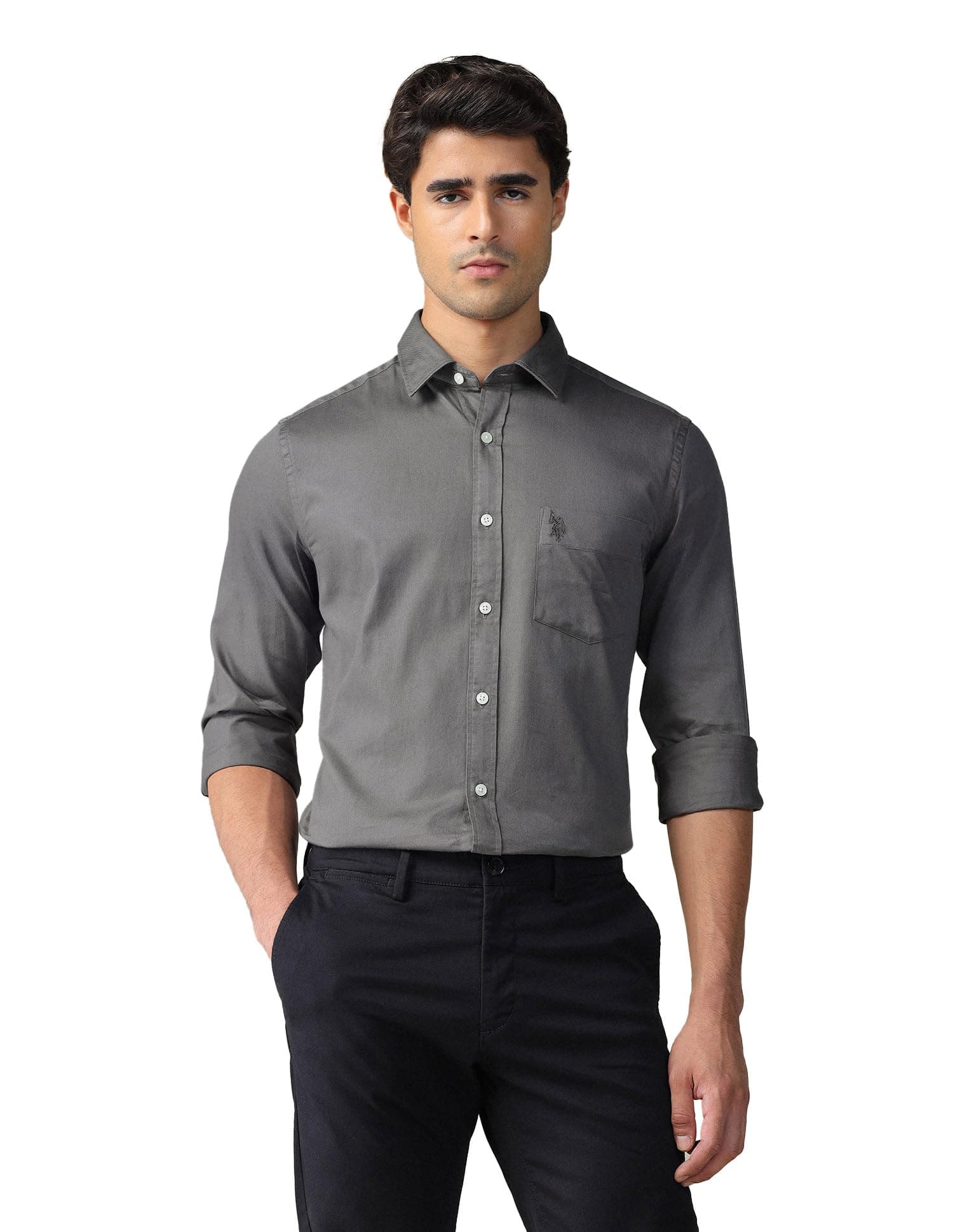 U.S. Polo ASSN. Solid Tailored Fit Cotton Shirts for Men - 100% Cotton, Full Sleeve Mens Casual Shirts