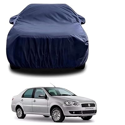 Sulfar 100% Water Resistant Car Body Cover Compatible with Mirror for Fiat Siena (Triple Stitched, Full Bottom Elastic, Navy Blue)