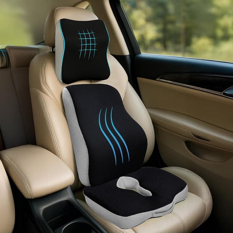 Sleepsia Back Support for Office Chair 1 Year Warranty Lumbar Support for Office Chair, Car Seat Back Support, Memory Foam Pillow (Memory Foam, Car Seat Combo 3 in 1)