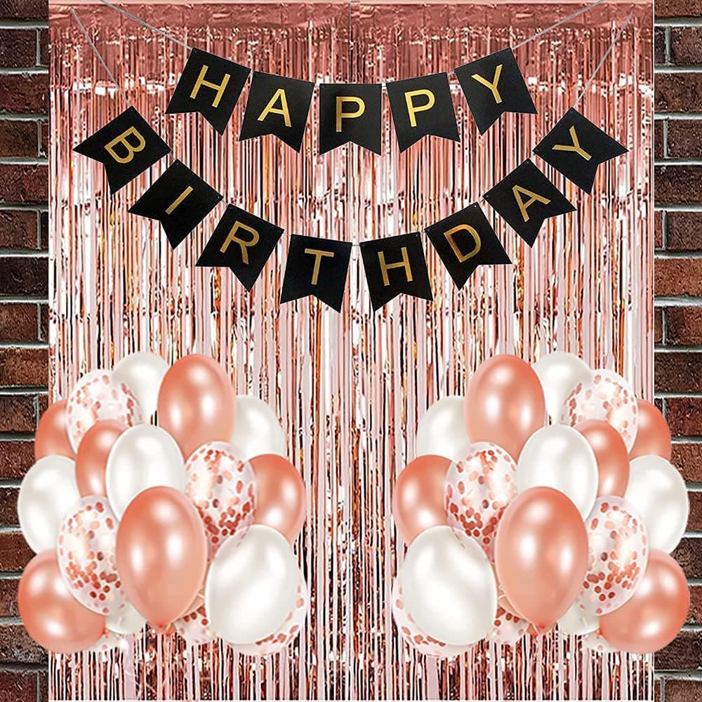 Crackles Happy Birthday Balloons Decoration Items Combo Kit Rose Gold - 23 Pcs.