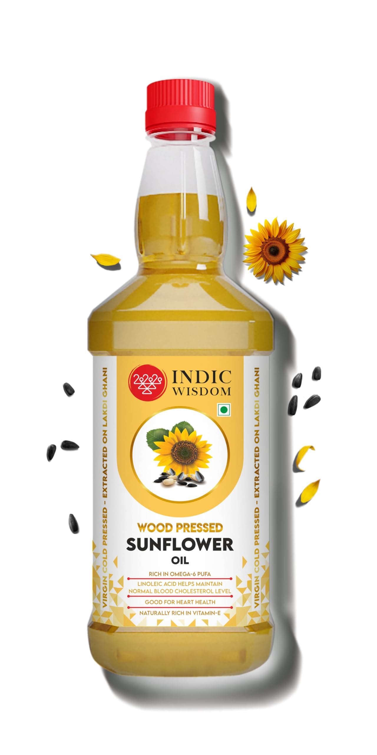 IndicWisdom Wood Pressed Sunflower Oil 1 liter (Cold Pressed Sunflower Oil - Extracted on Wooden Churner)