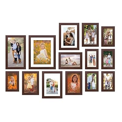 Amazon Brand - Solimo Collage Set of 14 Brown Photo Frames (4 X 6 Inch-6, 5 X 7 Inch - 4, 6 X 8 Inch-2, 6 X 10 Inch-1 &amp; 8 X 10 Inch -1)