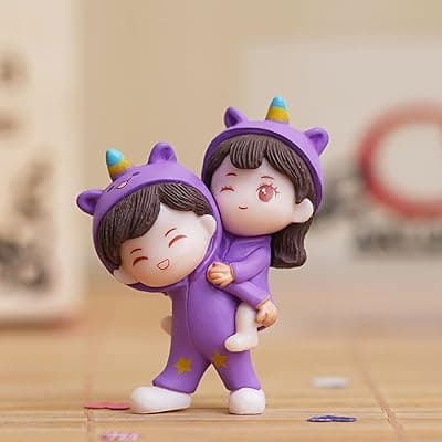 eCraftIndia Valentine Gift for Girlfriend Boyfriend Purple Resin Miniature Cute Couple Statue Girl on Boy's Shoulder Showpiece Valentine Gift for Husband Wife Her Him | Valentines Day Decoration Item