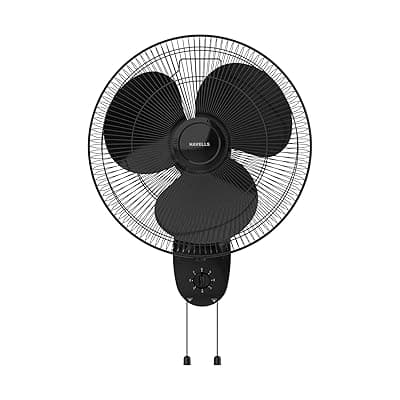 Havells Gatik Pro 400mm Wall Mount Fan | RPM: 1350 | Double string for Speed &amp; Oscillation control | Thermal Overloaded Protected Motor | 100% Copper Wire Winding Motor | 2 Year Warranty (Black)