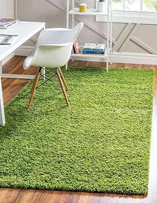 Anti Slip Plain Shaggy Fluffy Fur Bedside Runner Rug, Carpet for Living Room, Floor Mat, Bedroom, Kitchen (Green, 2 x 6, Microfiber)