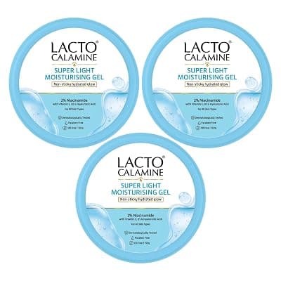 Lacto Calamine Super Light Moisturizer | 150g x 3 | Moisturizer for Face Oily Skin Solution with 2% Niacinamide | Face Moisturiser with 3X Instant Hydration | Hydration without the Oily Skin Feel