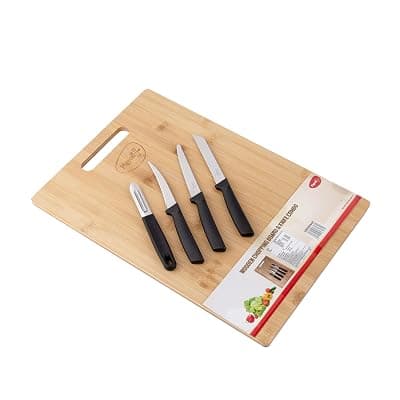Pigeon by Stovekraft Large Natural Bamboo Wood Chopping Cutting Board &amp; Knife Set for Kitchen Vegetables, Fruits &amp; Cheese, BPA Free, Eco-Friendly, Anti-Microbial (40 x 27 cm) | Brown