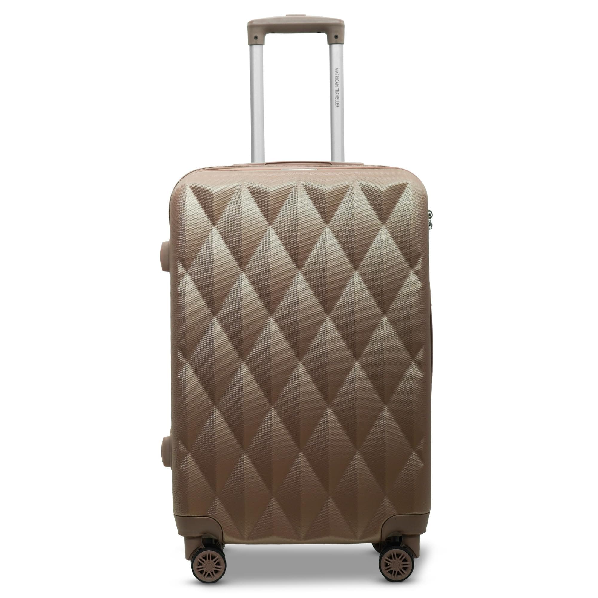 AMERICAN TRAVELLER TourisDiamon Trolley Bag Set of 3 | Durable ABS Hard Shell Luggage | TSA-Type Lock | 8 Dual Spinner Wheels | Telescopic Handle | Travel Suitcase | Trolley Bag Set (24, Khaki)