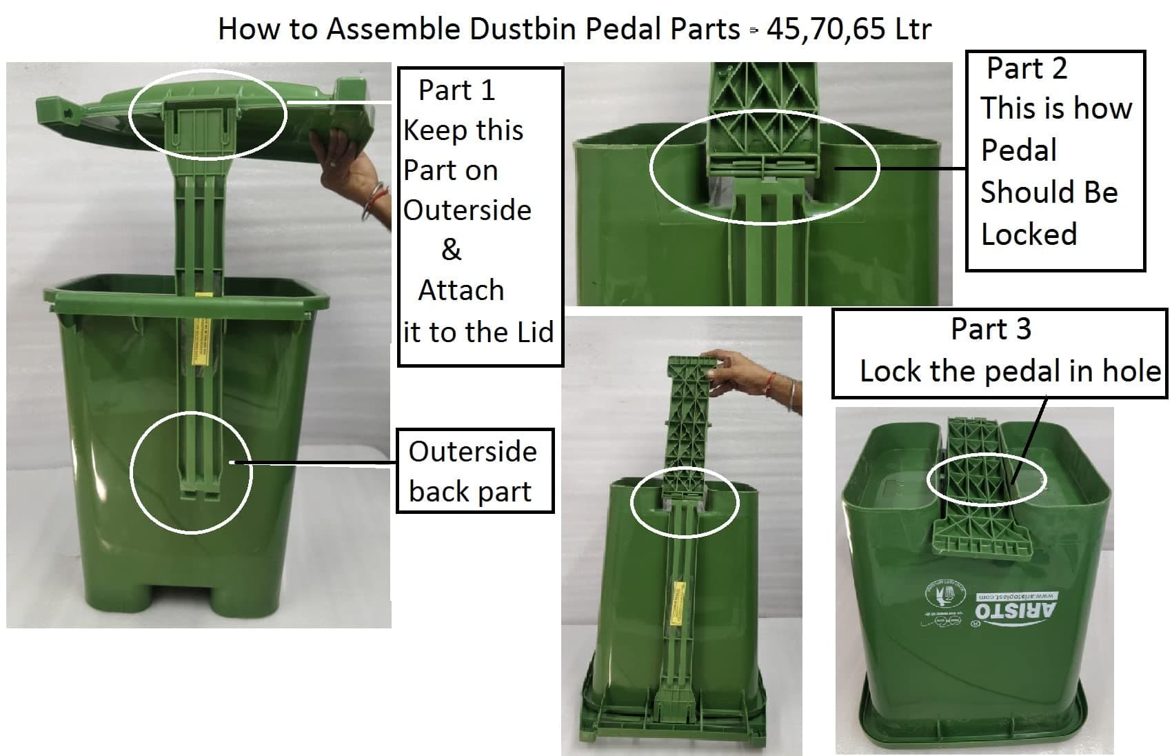 Aristo Plastic Pedal Garbage Waste Dustbin 45 LTR (Yellow + Black ) Combo