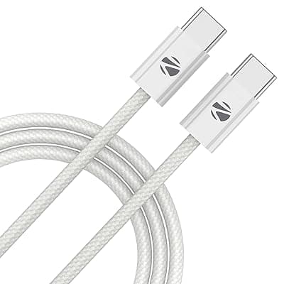 Zebronics Wattz 240CC1 Type-C to Type-C Braided Cable, PD 240W, 2 Meter, Durable, Charge &amp; Sync, Rapid Charging, For Laptops, Tablets, Mobiles (White)