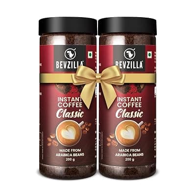 Bevzilla 400 Gram (200GMx2) Classic Instant Coffee Powder | Arabica Beans | Perfact For Espresso, Latte &amp; Cappucino | Enjoy Hot &amp; Cold