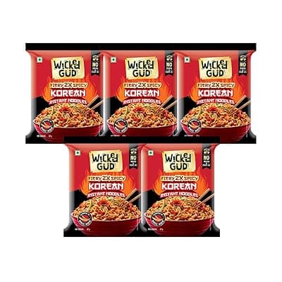 WickedGud Korean Instant Noodles Fiery 2X Spicy Pack of 5 | Whole Wheat | No Palm Oil | 67g