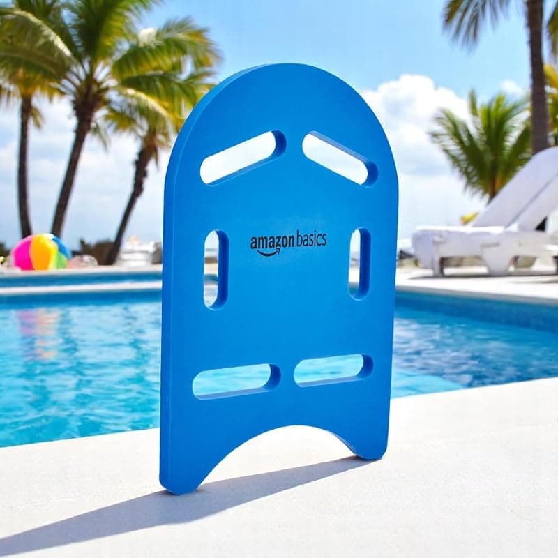 Amazon Basics Kickboard for Swimming | Float Board for Beginners &amp; Kids | Grip Handles with Grooves | Swimming Accessories - Blue/Multi