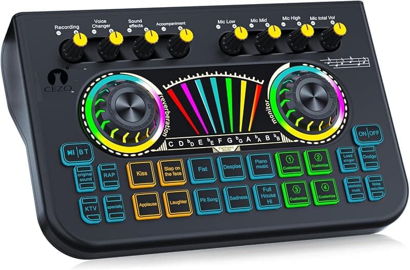 Cezo X3 Professional Live Streaming USB Audio Interface with 2 mic inputs, Multi-Channel Mixer output For Karaoke, Mobile/PC Streaming, Live Audio Broadcasting |Singing, Recording, Gaming