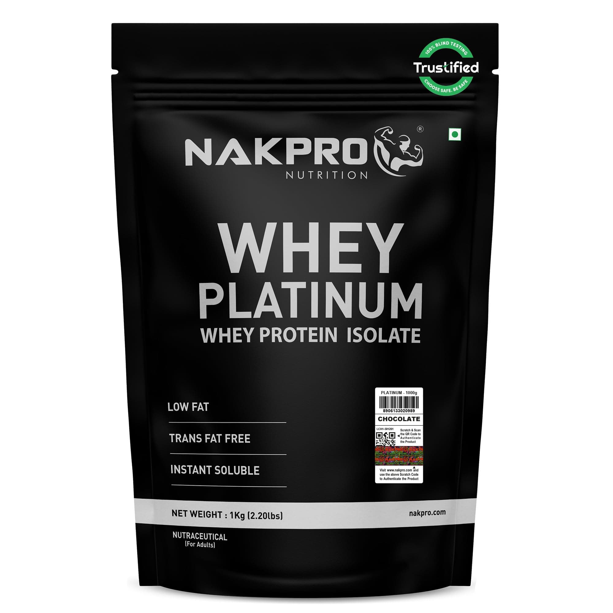 NAKPRO PLATINUM 100% Whey Protein Isolate | 28g Protein, 6.36g BCAA | Easy Mixing, Low Carbs, Easy Digesting Whey Protein Supplement Powder for Men, Women & Athletes (1 Kg, Chocolate)