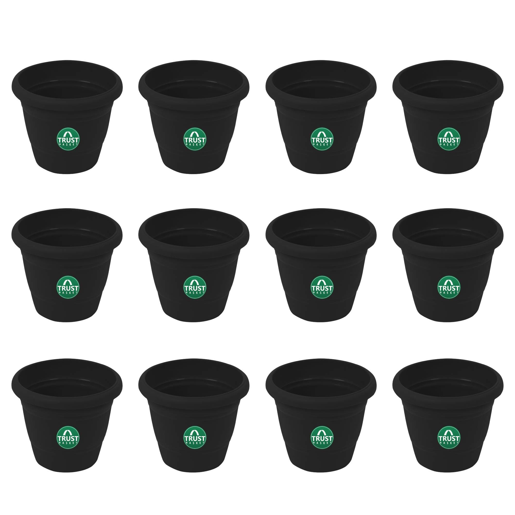 TrustBasket UV Treated Plastic Round Pot (6 Inches) -Black Color - Set of 12