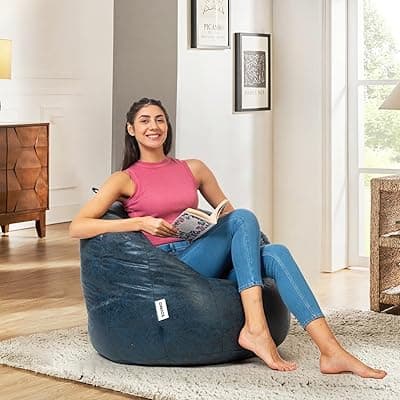 Amazon Brand - Solimo Premium Faux Suede Butterfly Bean Bag, Filled with Beans | Capacity: Upto 6 Ft 3 in Height, 120 KG Weight | Navy Blue Textured