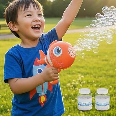 Lifelong Cuppy Rechargeable Clown Fish Automatic Bubble Gun Toy for Kids with Lights, Electric Bubble Machine, 2 Bubble Solutions, Longer Fun Time, Type C Charging, Best Gift Toy for Kids (Orange)
