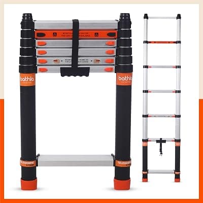 Bathla 6.5 ft Aluminium Telescopic Ladder | 2-Year Manufacturer Warranty | Portable &amp; Compact | Made in India (7 Step - 2 mtr)