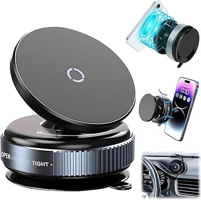 360° Magnetic Car Phone Mount, Dashboard Mount with Vacuum Suction Cup, Double Layer Magnetic Field, 7KG Load Capacity, Strong Grip Phone Holder for Car Office