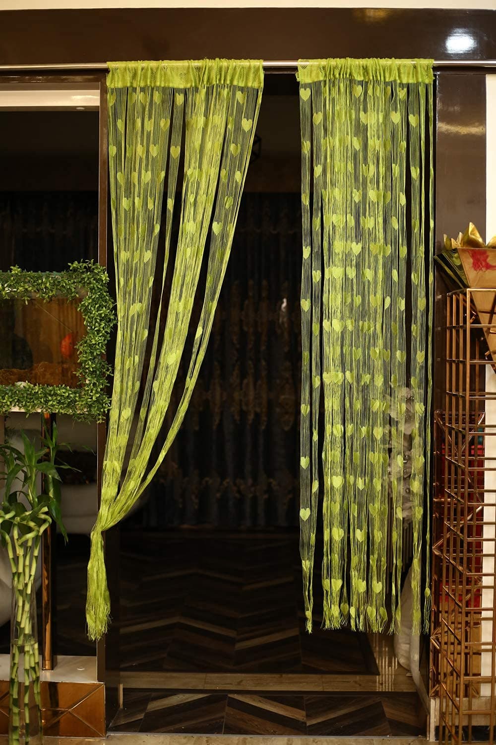 Handloomwala 1 Piece Beautiful Heart String Sheer Curtain - 7 feet, Green