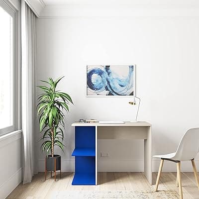 Amazon Brand - Solimo Amaree Engineered Wood Study Table (Blue &amp; Pine Finish)