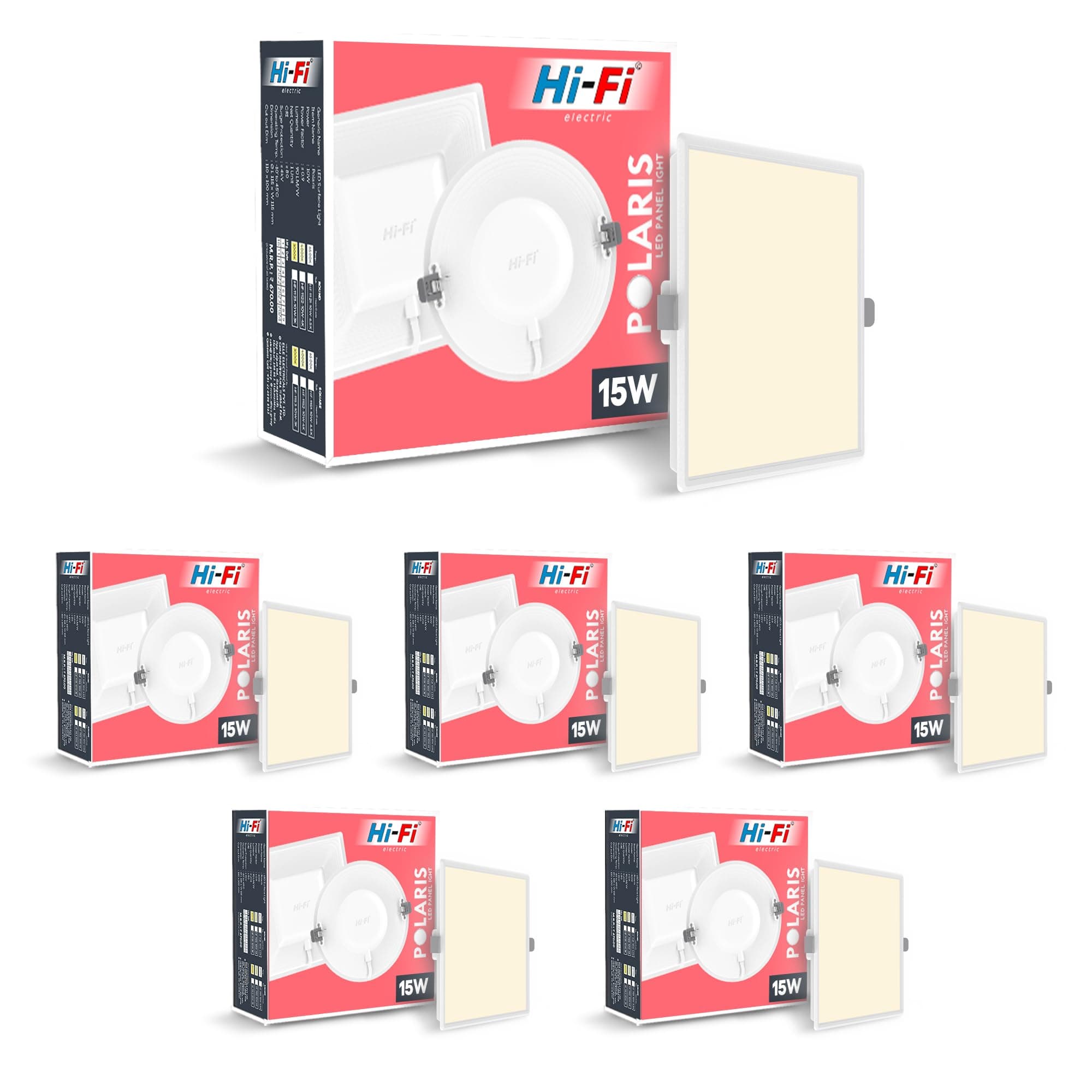 elleys' Polaris +_ Square LED Panel Light – 15W (Warm White) | Tested Upto 4kV Surge Protection | Recessed Ceiling led Light Downlight for Home & Commercial (6 Pcs)