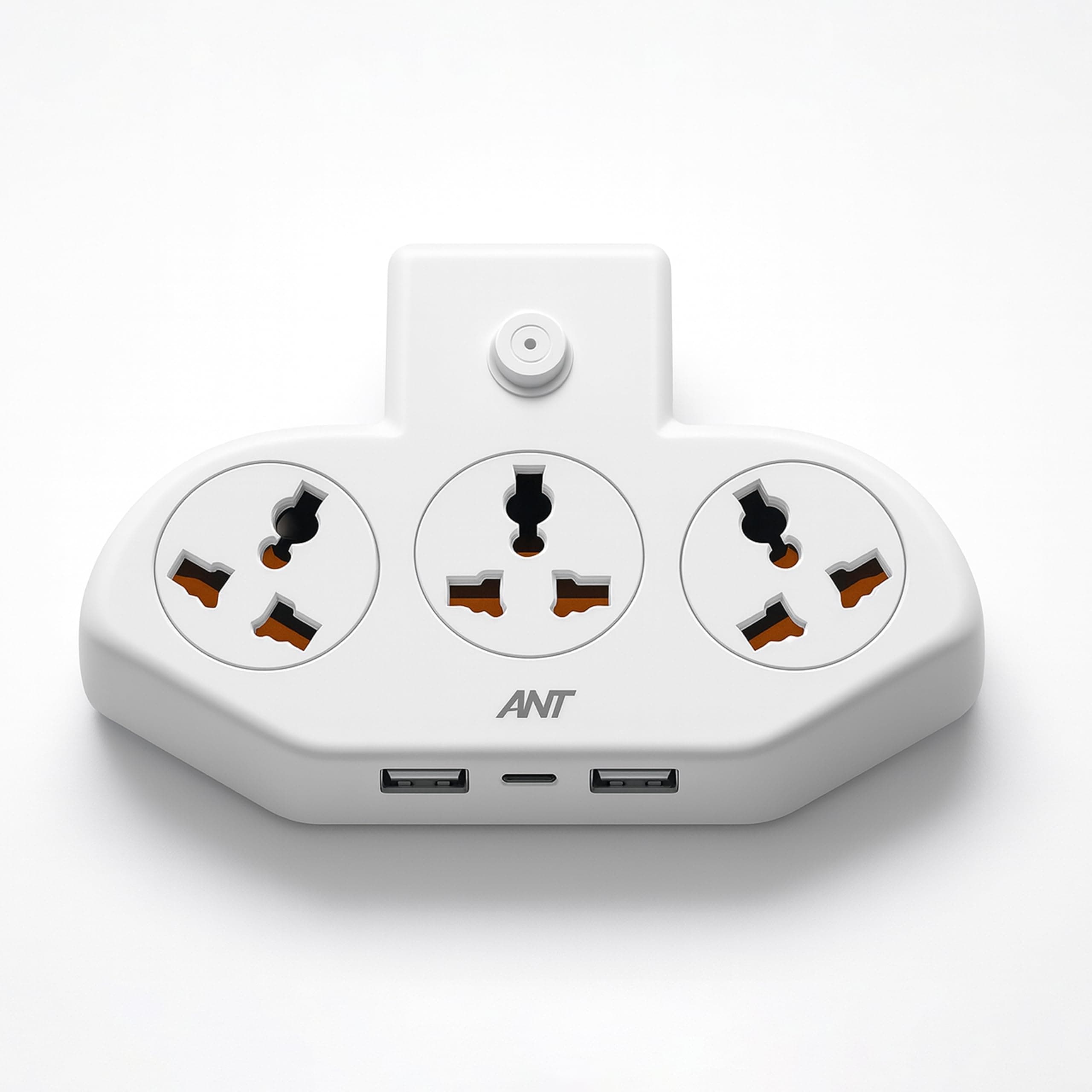 Ant Stinger 321 Extension Board with Surge Protector |3 AC Sockets + 2 USB (2.1A) + 1Fast Type-C |2500W 10A Power Strip |One-Key Switch |Overload & Child Safety Protection |Multi Plug Power Strip