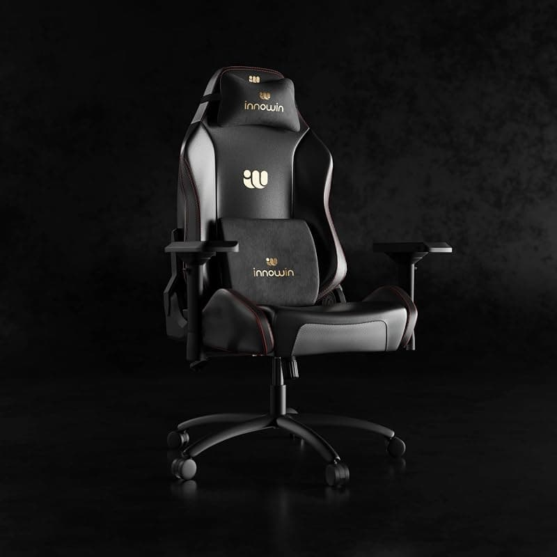 INNOWIN Blaze Ultimate Ergonomic Multi-Functional Gaming Chair with 4D Adjustable Arms and 180° Tilt Butterfly Mechanism with PU Leather Headrest &amp; Lumbar Support (Black and Gold)| 3 Years Warranty