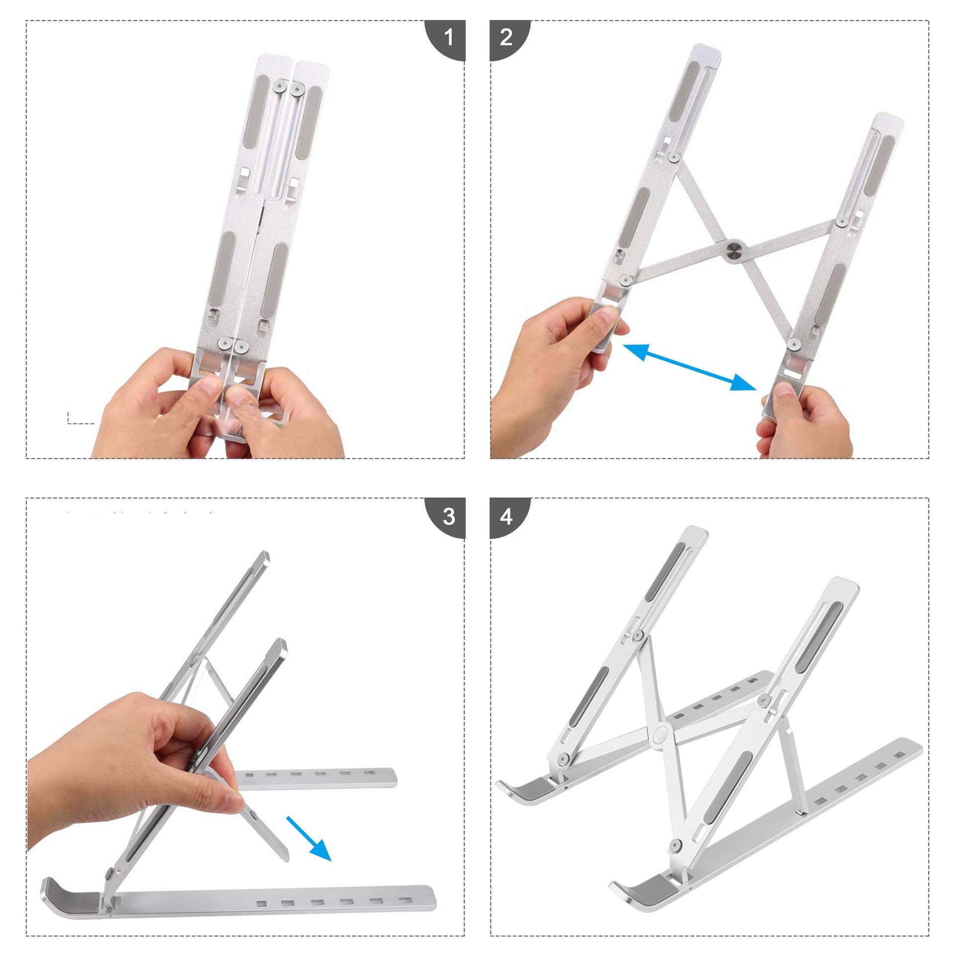 MemeHo® Aluminium Laptop Stand / 6 Angles Adjustable Laptop Holder/Foldable and Portable/Ergonomic Ventilated Laptop Stand (Sliver)