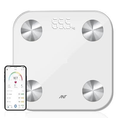 ANT Alpha Smart Scale for Body Weight, App Enabled Digital Bathroom Scale, BMI Weighing Scale, Bluetooth Body Fat Scale, 12 Metrics Supportive Large Display Rechargeable Battery,30M Warranty - Mercury