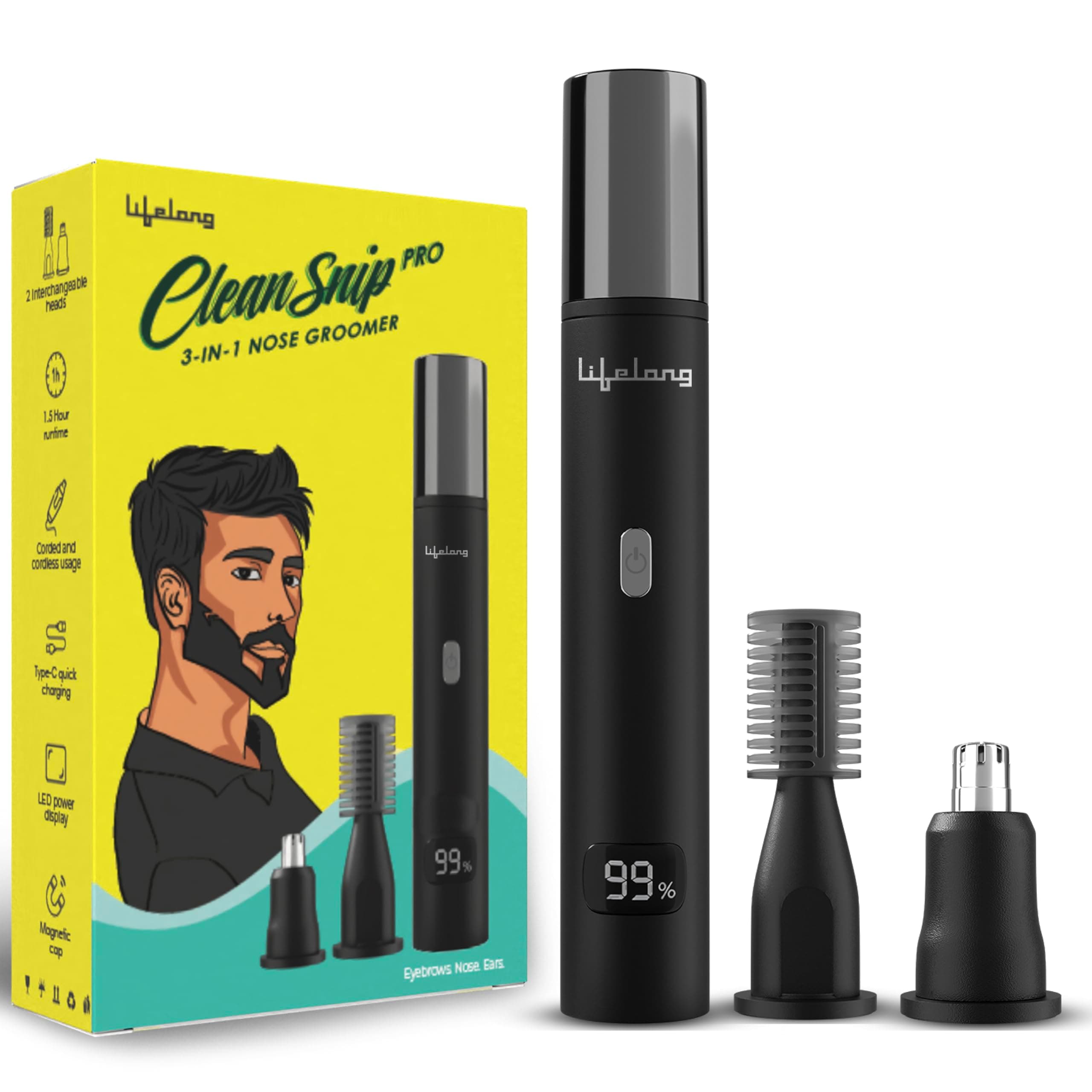 Lifelong Nose Trimmer for Man | Nose Hair Trimmer for Women | Rechargeable Painless Nasal Hair Cutter, Ear Hair Remover, Eyebrow Scissors |Unisex Nose and Ear Electric Hair Removal Pen |1.5Hr Runtime